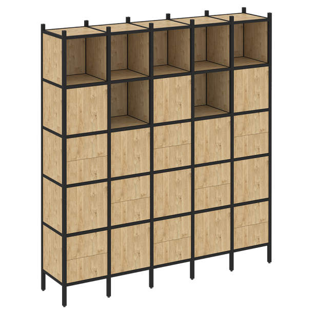 Loft Прямой стеллаж наборный VR.L-10 Тиквуд светлый/Чёрный металл 2110*446*2280 - Вид 1