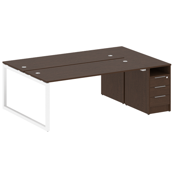 Metal System Quattro Р. ст. с тумбой на О-образном м/к 50БО.РС-СТП-2.5 Венге/Белый металл 2212*1475*750 - Вид 1