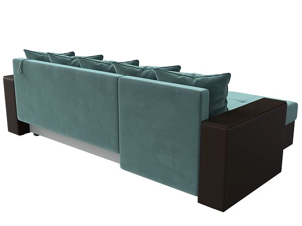 Диван угловой Дубай Лайт угол левый (основа велюр бирюзовый, компаньон экокожа коричневая) - Вид 6