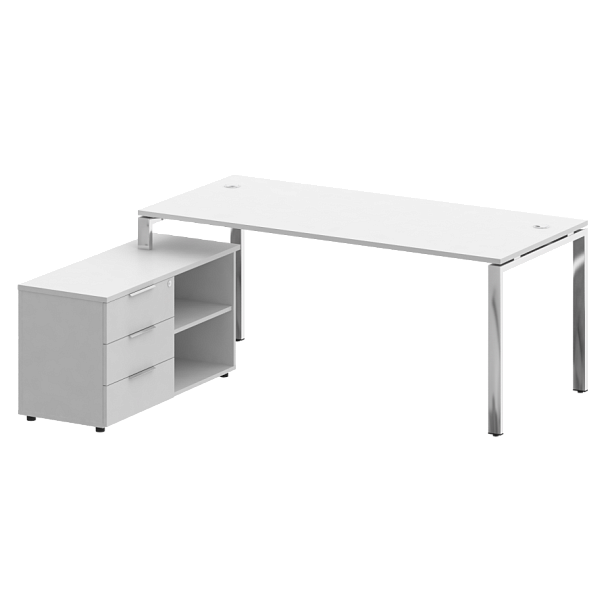 Metal System Direct Стол руковододителя с тумбой левый БГ.СРТ-5.8 (L) Белый/Нерж. сталь 1900*1620*750 - Вид 1