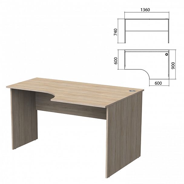 Стол письменный эргономичный "Бюджет", 1360х900х740 мм, правый, дуб сонома, 402663-091 - Вид 2
