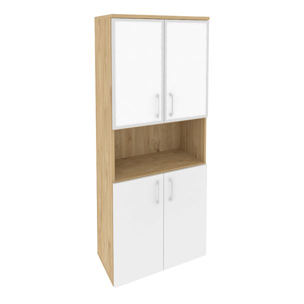 Onix Шкаф высокий широкий O.ST-1.4 R white Тиквуд светлый/Белый бриллиант/Стекло white 800*420*1977 - Вид 1