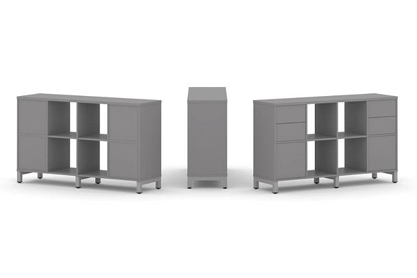 Стайл Проджект Набор стеллажа одностороннего, 2 яруса SN.NS-241 Серый Пепел/Металл Серый 1488*400*88 - Вид 1