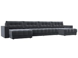 Диван П-образный с декором Лига-049 НПБ Лонг Велюр серый - Фото предпросмотра