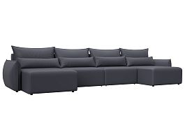 Диван П-образный Лига-051 НПБ Лонг Экокожа серый - Фото предпросмотра