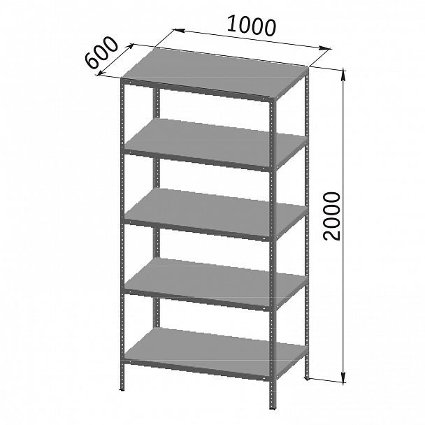 Стеллаж металлический "УНИВЕРСАЛ", 2000х1000х600 мм, УСИЛЕННЫЕ СТОЙКИ, 5 полок, регулируемые опоры, 290243 - Вид 6