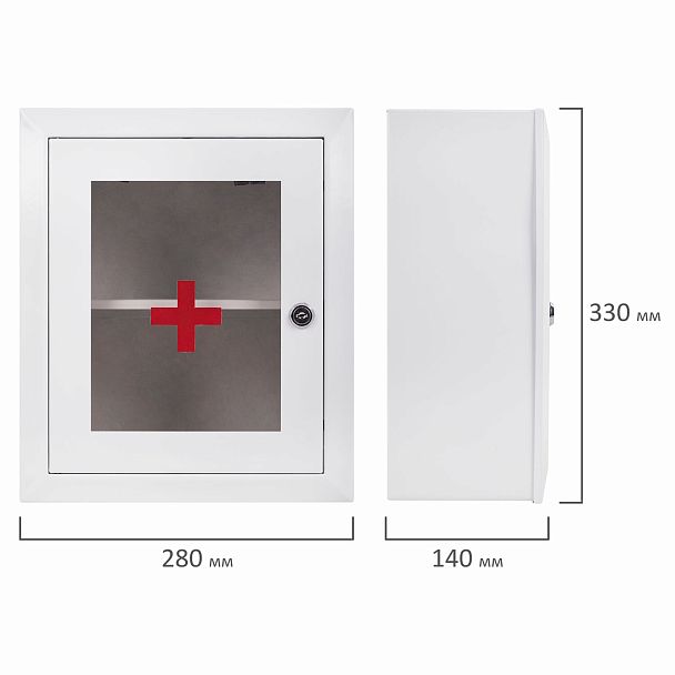 Шкафчик-аптечка металлический "Призма", навесной, 2 полки, ключевой замок, 330x280x140 мм - Вид 5
