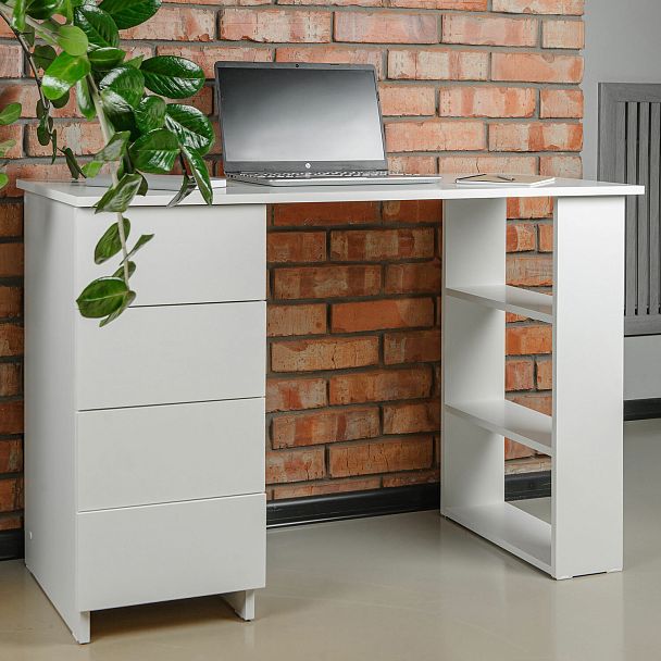 Стол письменный/компьютерный BRABIX "Scandi CD-016", 1100х500х750 мм, 4 ящика, белый, 641891, ЦБ013707-1 - Вид 2