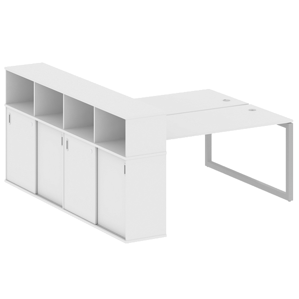 Metal System Quattro Р. ст. с шкафом-купе на О-образном м/к 50БО.РС-СШК-4.4 Т Белый/Серый металл 2010*2332*1098 - Вид 1