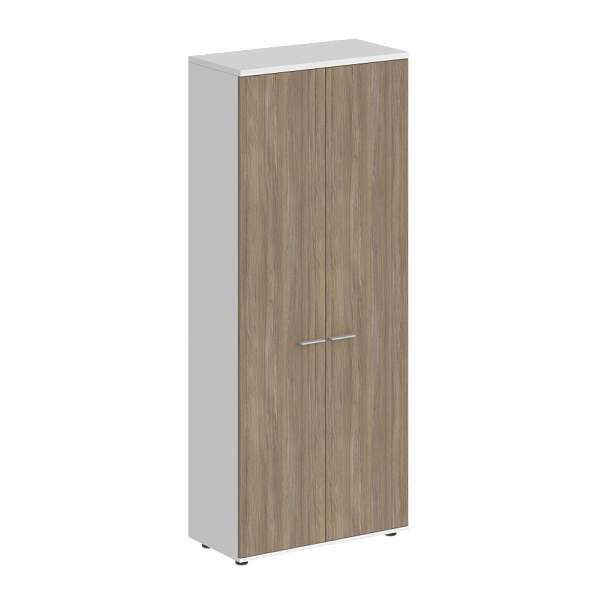 Шкаф высокий Sigma 800х400х1955, 2-х дв., з.ст HDF / корпус: белый; фасады: дуб темный - Вид 1