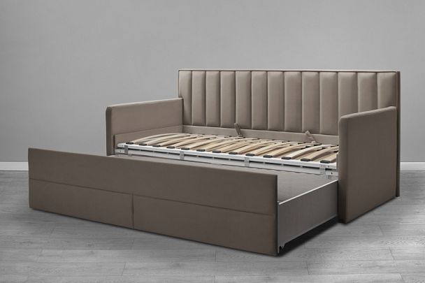 Кровать «Порше» с 2-мя боковинами и доп. спальным местом, бежевая - Вид 3