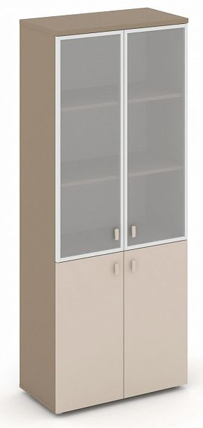 Шкаф высокий широкий (2 низких фасада ЛДСП + 2 средних фасада стекло в раме сатин матовый) "ESTETICA" ES.ST-1.2R Капучино/Сатин матовый - Вид 1