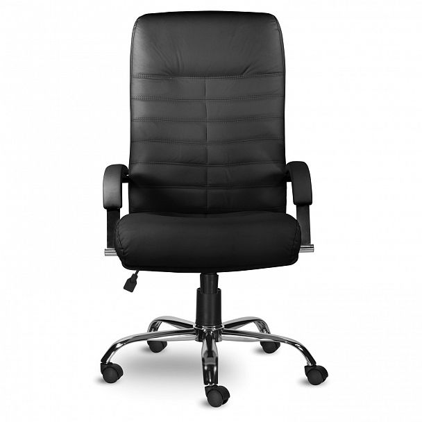 Кресло из натуральной кожи "Орион", хром, монолитный каркас, черное - Вид 5