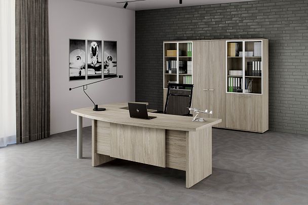 Тумба опорная (мобильная) с 3-мя ящиками + замок и 2-мя распашными фасадами Wing , 1204х462х581 / дуб темный - Вид 2