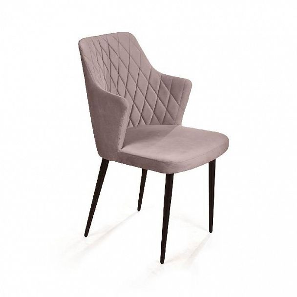 Стул с подлокотниками Hunt ромб, бархат пепельно-бежевый 25 / чёрный конус - Вид 1