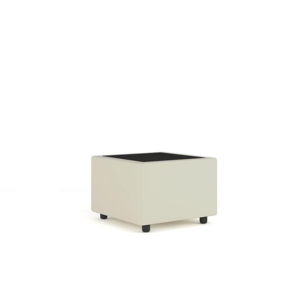 Стол журнальный угловой со стеклом Матрикс экокожа светло-бежевая CN1112 - Вид 1