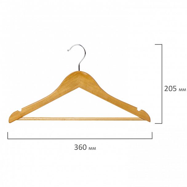 Вешалки-плечики, размер 36-40, МАЛЫЙ РАЗМЕР, КОМПЛЕКТ 5 шт., деревянные, перекладина, цвет сосна, BRABIX "Стандарт", 601160 - Вид 9