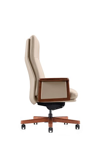 Кресло офисное Vivaldi ivory / бежевая кожа / деревянная крестовина - Вид 3