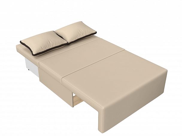 Диван прямой Лагуна (полностью экокожа бежевая, кант экокожа коричневая) - Вид 9
