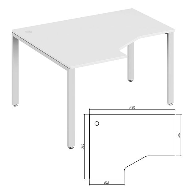 Эргономичный стол левый Trend Metal 140x120x75 белый - Вид 1