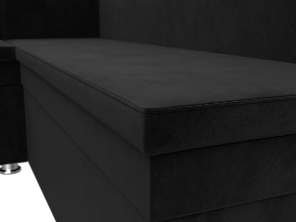 Кухонный угловой диван Уют левый (полностью велюр черный) - Вид 4