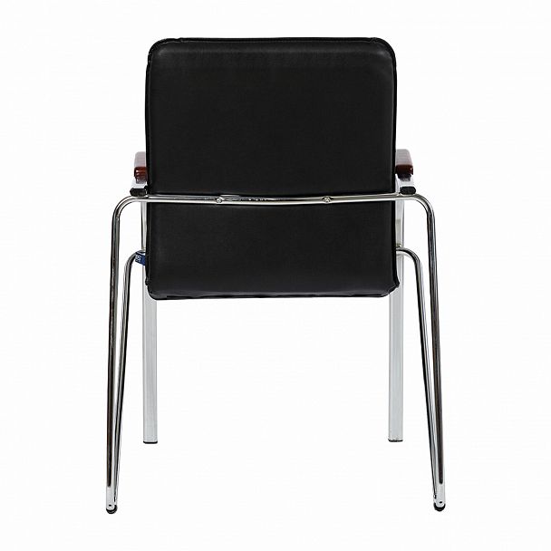 Кресло для приемных и переговорных "Samba", деревянные накладки, хромированный каркас, кожзам черный, стопируемый - Вид 5