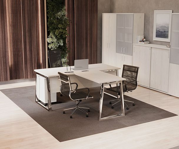 Style Project Direct Lux Стол письменный с греденцией левой M-SN-6P.SRG-016.M(L) Белый/Антрацит/Белый/Нержавеющая Сталь/Хром 1980*700*750 - Вид 4