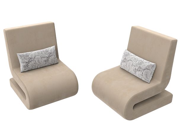 Кресло Волна (полностью велюр бежевый, подушки велюр серый с узором) - Вид 4