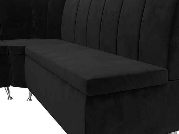 Кухонный угловой диван Кантри левый (полностью велюр черный) - Вид 4