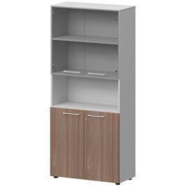 Шкаф высокий полузакрытый с стеклом СМШ58.28F.28S(Б) Темный шимо/Белый 792x380x1990 Кортез - Фото предпросмотра