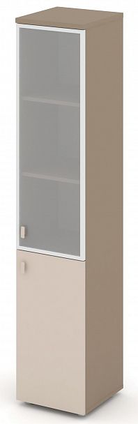 Шкаф высокий узкий (1 низкий фасад ЛДСП + 1 средний фасад стекло в раме сатин матовый) "ESTETICA" ES.SU-1.2R Капучино/Сатин матовый - Вид 2
