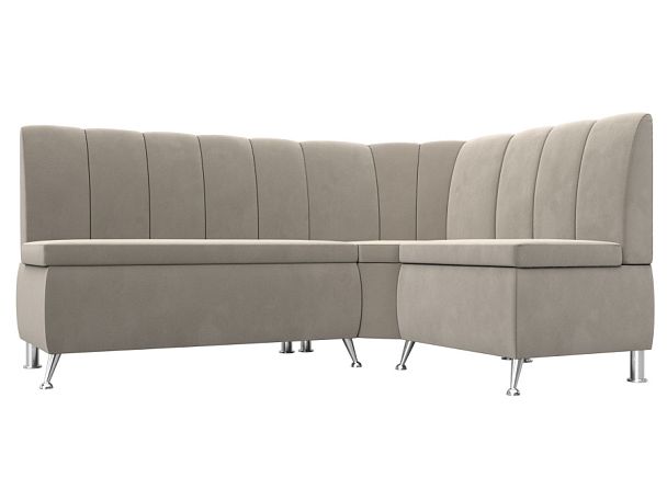 Кухонный угловой диван Кантри правый (полностью микровельвет бежевый) - Вид 1