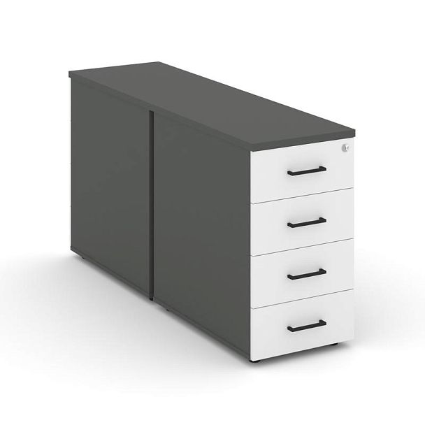 Стайл Проджект Тумба опорная/приставная SN.TOP-011 Антрацит/Антрацит/Белый/Черный Ручки 416*1232*750 - Вид 1