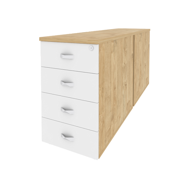 Onix Тумба двойная приставная/опорная O.TPO-2.8 Тиквуд светлый/Белый бриллиант 432*1635*750 - Вид 1