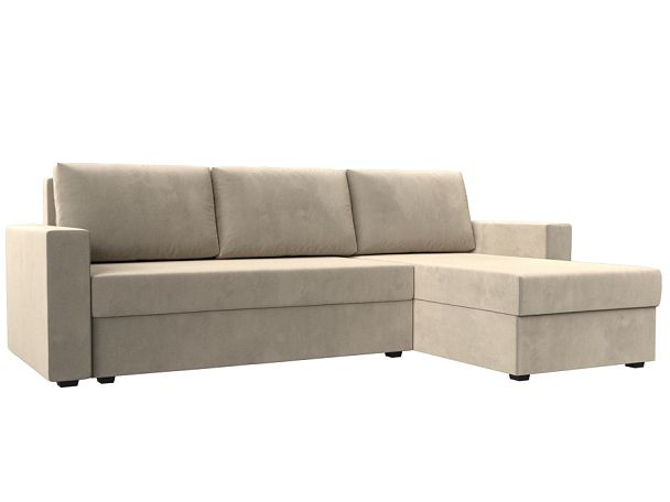 Угловой диван Траумберг Лайт правый (полностью микровельвет бежевый) - Вид 1
