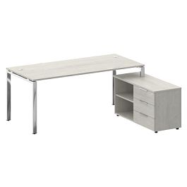 Metal System Direct Стол руководителя с тумбой правый БГ.СРТ-5.8 (R) Дуб наварра/Нерж. сталь 1900*1620*750 - Фото предпросмотра