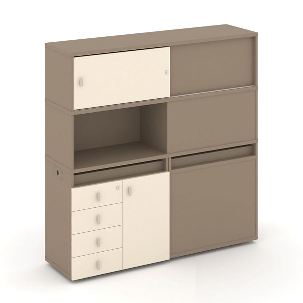 Estetica Набор №31. Тумба двойная+высокая надставка ES.NB.2V-31 Латте/Сатин 1500*410*1520 - Вид 1