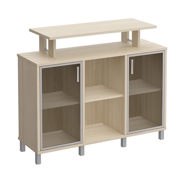 Стеллаж низкий с надстройкой и стеклянными дверками "Борн" В 801-512 дуб шамони - Вид 1