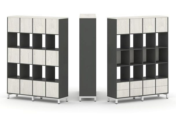 Стайл Проджект Набор стеллажа 1 сторон., 5 яр. SN.NS-541 Антрацит/Дуб Наварра/Металл Белый 1488*400* - Вид 1