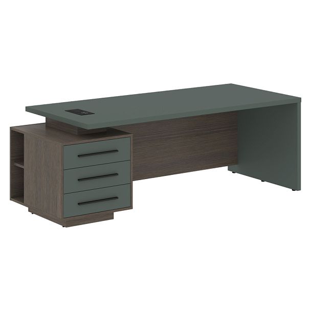 Стол руководителя с тумбой VCT 2290(L) Нефрит/Черный матовый/Дуб Сильвер 2200х900х750 VELION - Вид 1