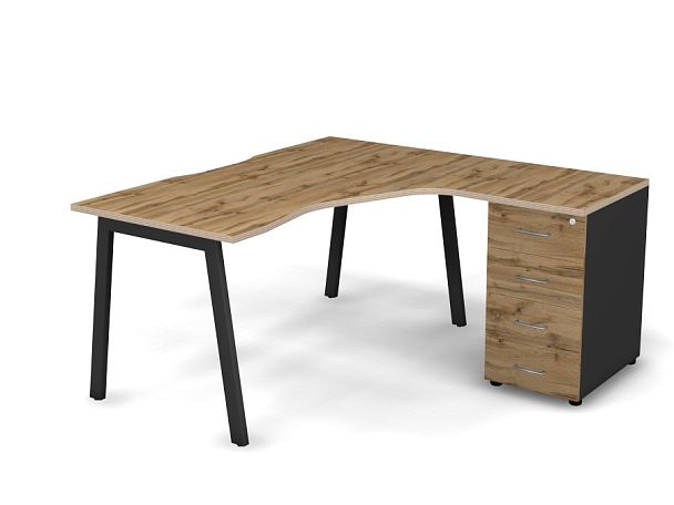 MATRIX 121S191-A Стол эгоном. с тумбой R, пров. вырез. (А-опоры) 1580х1580х775 Дуб Крафт/Темно-серый - Вид 1