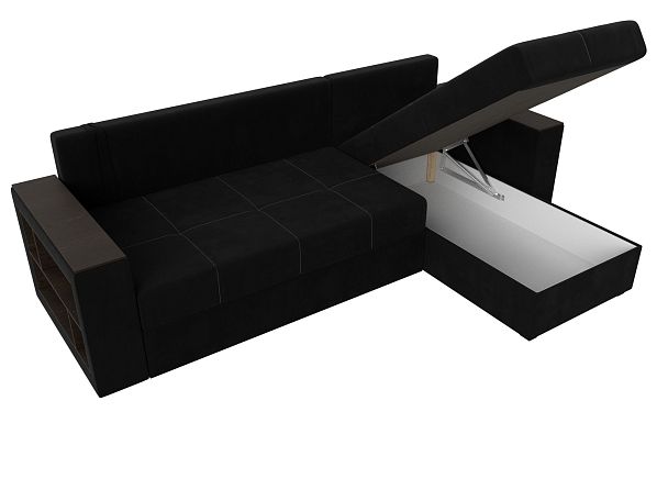 Диван угловой Дубай Лайт угол правый (полностью микровельвет черный) - Вид 7