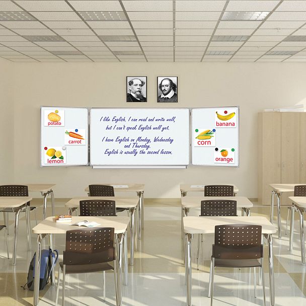 Доска магнитно-маркерная 3-х элементная 100х150/300 см, 5 рабочих поверхностей, белая, BRAUBERG, 231708 - Вид 7