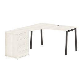 Стол эргономичный с тумбой ELCET 1318(L) Ясень Траун/Мокко 1360х1880х750 EDIS - Фото предпросмотра
