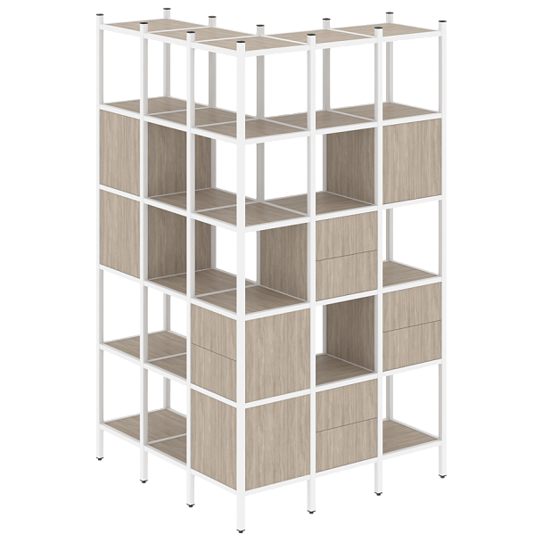 Loft Угловой внешний стеллаж наборный VR.L-53 Дуб аттик/Белый металл 1278*1278*2280 - Вид 1