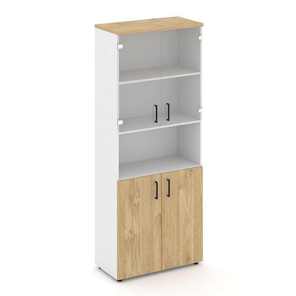 Style Project Шкаф высокий широкий SN.STS.E-105 Белый/Тиквуд Светлый/Прозрачный/Черный Ручки 796*400 - Вид 1