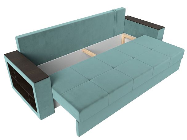 Диван прямой Дубай Лайт полки слева (полностью Велюр бирюзовый) - Вид 7