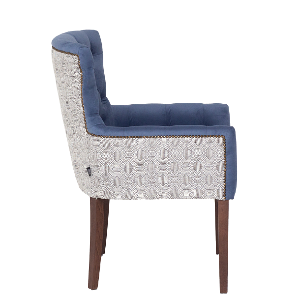 Кресло Байрон, синий велюр, старинный орех - Вид 4