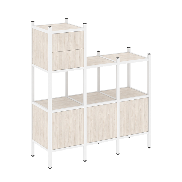 Loft Прямой стеллаж наборный VR.L-13 Денвер светлый/Белый металл 1278*446*1458 - Вид 1