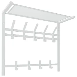 Вешалка настенная с полкой 2 яруса "Торонто-22", 585х670х270 мм, 9 крючков, металл, белая, ВСПТ22 Б - Фото предпросмотра